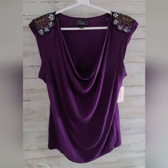 Dressbarn Collection Purple Beaded Sleeveless Top - Size L - Picture 1 of 6